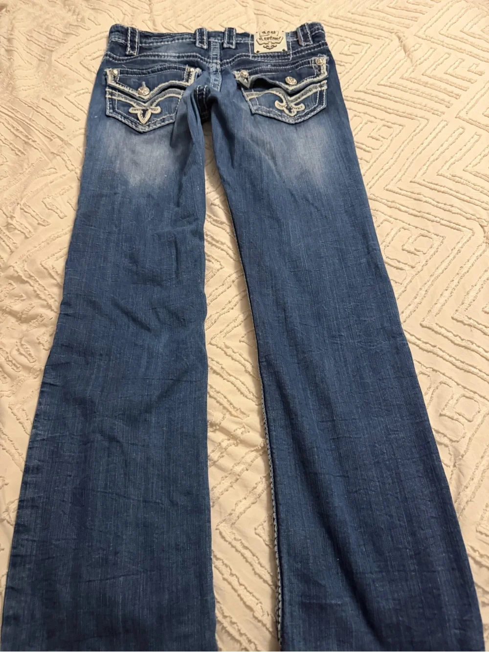 Rock Revival men’s Blue Bootcut Jeans with Embroidered Back Pockets